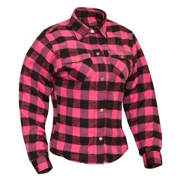 RIDERACT Motorcycle Riding Women Reinforced Flannel Shirt Road Series Pink Wi... Carousel 1