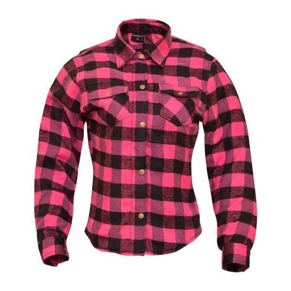 RIDERACT Motorcycle Riding Women Reinforced Flannel Shirt Road Series Pink Wi... Carousel 2