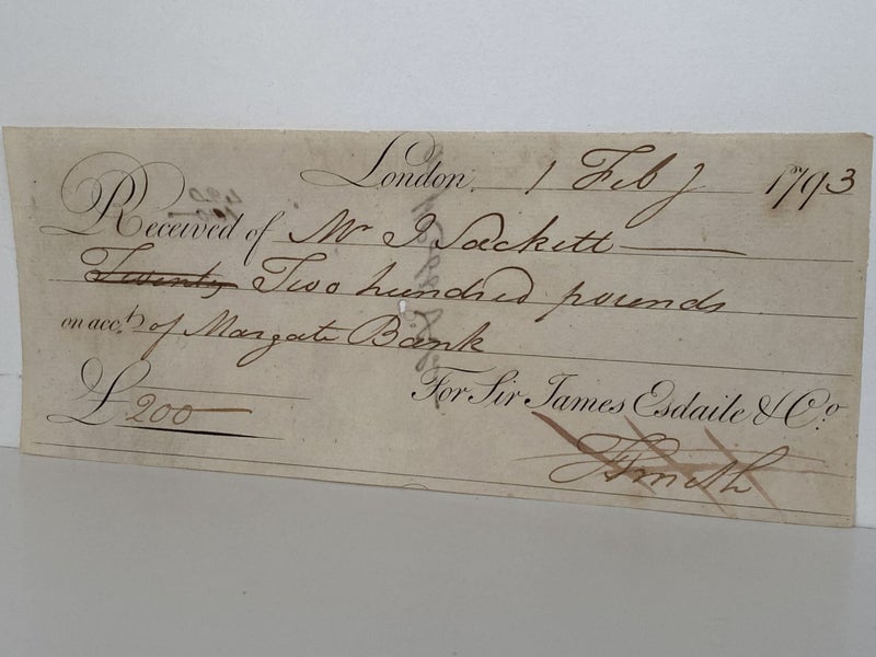 ANTIQUE RECEIPT: Sir James Esdaile & Co / London Mayor, 231 years old ! Carousel 2