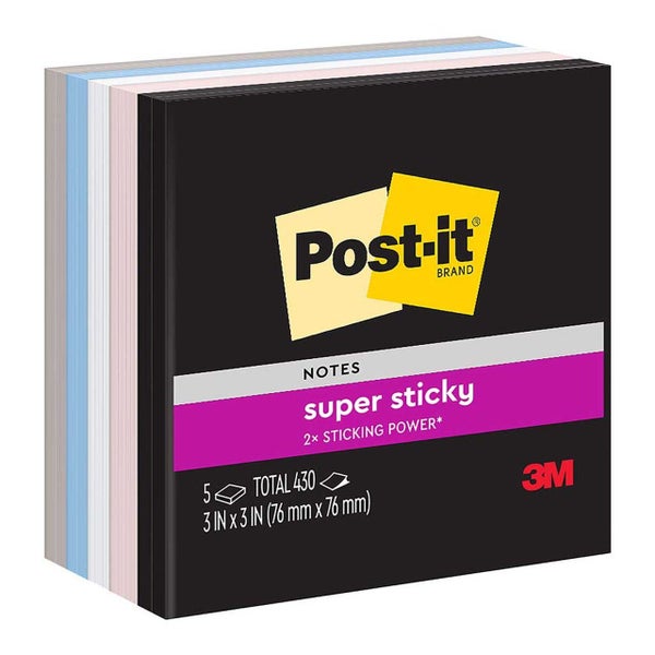 Post-it Super Sticky Notes 76mm x 76mm Simply Serene, Pack of 5 (654-5SSNE) Carousel 1