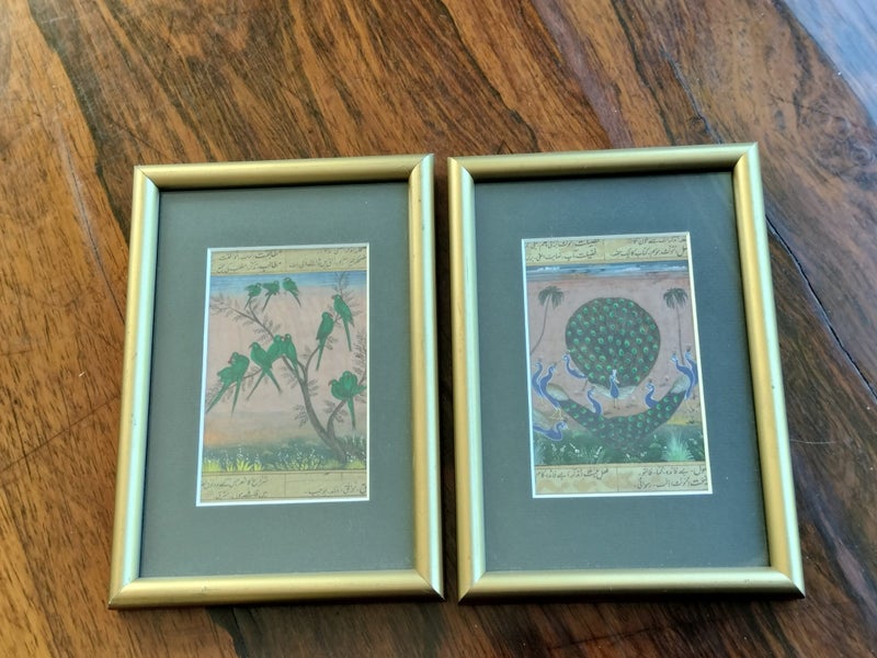 Two Miniature Hand-painted Bird Scenes in Mughal(Mogul) Tradition Carousel 1