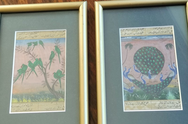 Two Miniature Hand-painted Bird Scenes in Mughal(Mogul) Tradition Carousel 2
