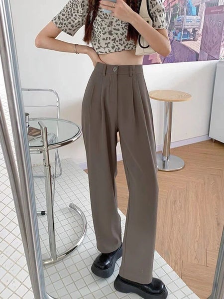 Pure Color High Waist Western Suit Pants Women Spring Autumn Sporty Carousel 1