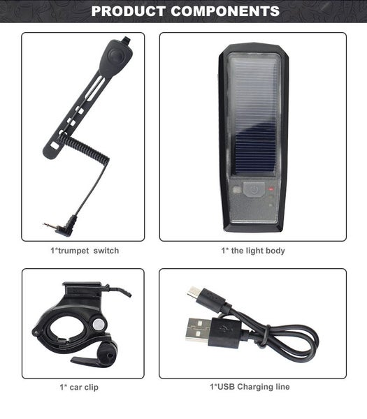 Solar Power Bike Front Light with Horn - Rechargeable/ Solar Front Light Carousel 9