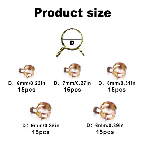 75Pcs 6-10mm Manganese Steel Spring Driven Hose Clamp Low Pressure Carousel 2