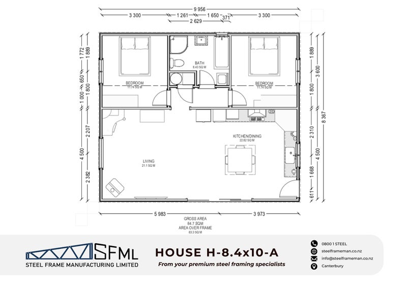 House Steel Frame Kitset - 8.4m x 10.0m 2-Bedroom *FREE DELIVERY!* Carousel 2