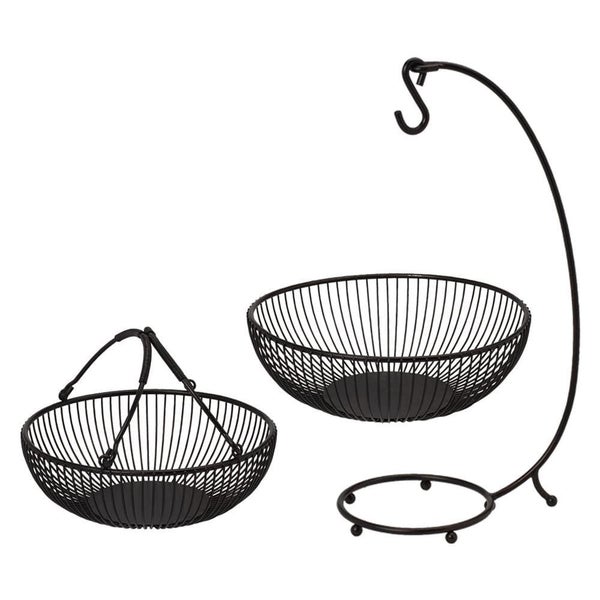 STORAGE KITCHEN FRUIT BASKET DESSERT HOLDER ROUND 2-TIER WITH BANANA HOOK Carousel 3