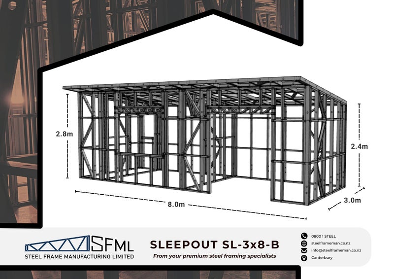 Sleepout Steel Frame Kitset - 3.0m x 8.0m *SPECIAL FREE DELIVERY OFFER!* Carousel 1