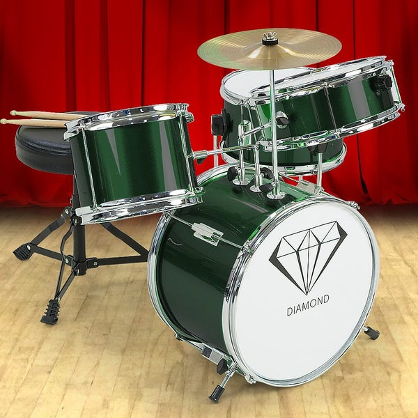 CHILDRENS 4 PIECE Green DIAMOND DRUM KIT SET MUSICAL INSTRUMENT Kids Carousel 1