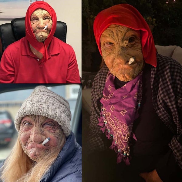 Funny Smoking Granny Old Nana Latex Mask Lady Grandma With Wrinkled Carousel 7