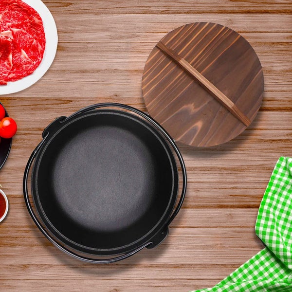 SOGA 29cm Cast Iron Japanese Style Sukiyaki Tetsu Nabe Shabu Hot Pot with Woo... Carousel 2