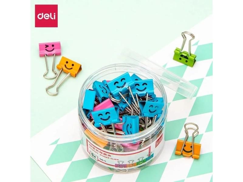 Deli Metal Binder Clips Tube Packing Color Paper Clips Pink Bule Green Yellow Carousel 1