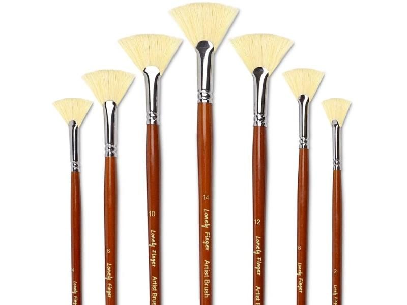 7pcs Fan Bristle Paint Brush Set 100 Natural Hog Bristle Anti-Shedding Tip For Carousel 1