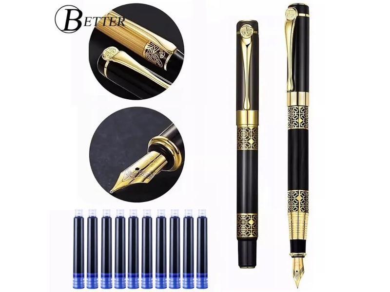 Retro Metal Fountain Pen F Nib With Ink High Quality For Business Writing Gift Carousel 2
