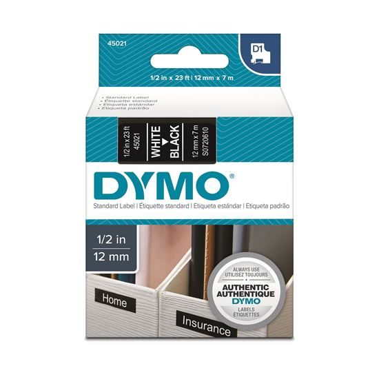 DYMO Genuine D1 Label Cassette Tape 12mm x 7M; White on Black Suitable for the L Carousel 1