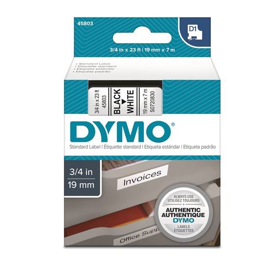 DYMO Genuine D1 Label Cassette Tape 19mm x 7M; Black on White Suitable for the L Carousel 1