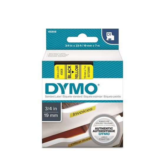 DYMO Genuine D1 Label Cassette Tape 19mm x 7M; Black on Yellow Suitable for the Carousel 1