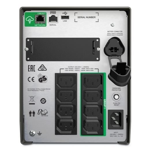 APC Smart-UPS 1500VA (1000W) Tower with Smart Connect. 230V Input/ Output. 8x IE Carousel 2