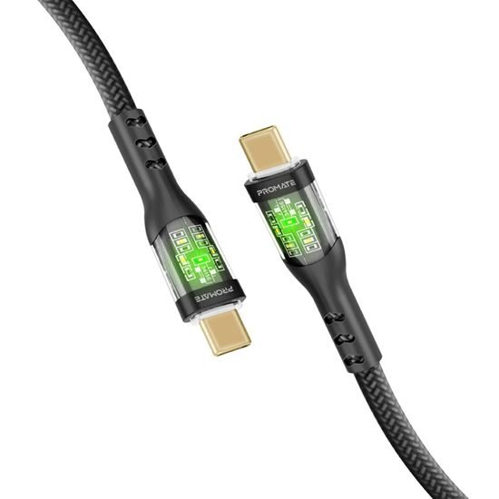 PROMATE 1.2m USB-C to USB-C Cable with Transparent Connectors & LED''s Supports Carousel 1
