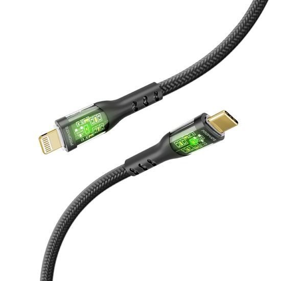 PROMATE 1.2m USB-C to Lightning Cable with Transparent Connectors & LED''s. Supp Carousel 1