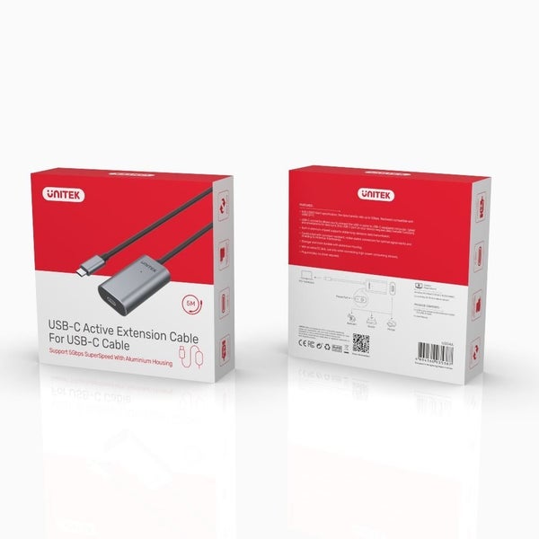 UNITEK 5m USB 3.1 USB-C Active Extension Cable. USB-C Male to USB-A Female. Conn Carousel 8