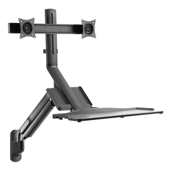 BRATECK 17-27" Wall Mount Dual Monitor Gas Spring Sit-Stand Workstation. Folding Carousel 1