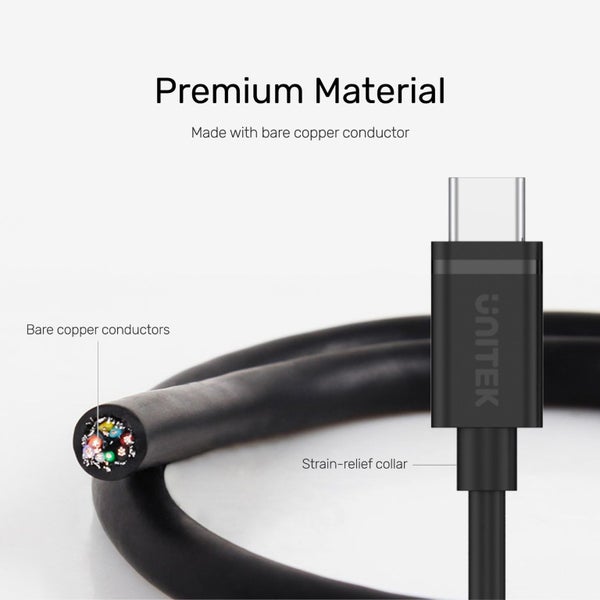 UNITEK 1m USB 2.0 USB-C Male to Micro-B Male Cable. OD: 2.8mm; Nickel Plated; Re Carousel 6