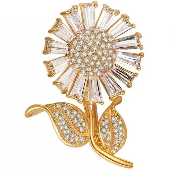 18K Champagne Gold Daisy Brooch with CZ Diamonds "Bellis" Carousel 1