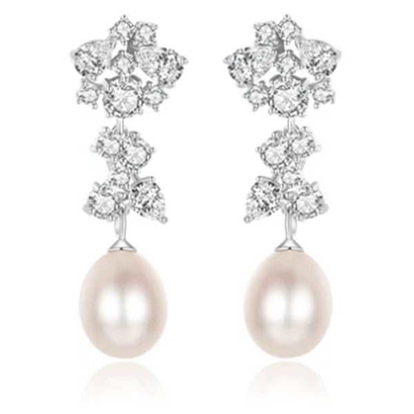 925 Sterling Silver Pearl Drop Earrings "Charlotte" (White) Carousel 1