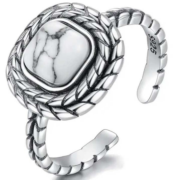 Silver Adjustable White Turquoise Ring "Connie" Carousel 1