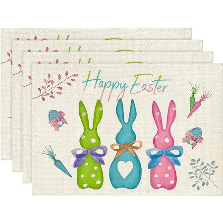 Spring Placemats 12x18 Inch Green Pink Rabbit Bunny Table Mats Carousel 2
