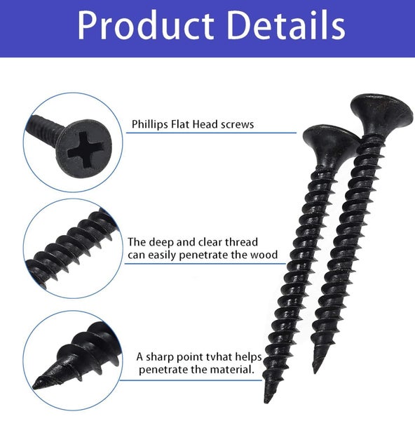 #6 Black Wood Screws Assortment Fasteners Kit 300pcs Wire Carousel 2
