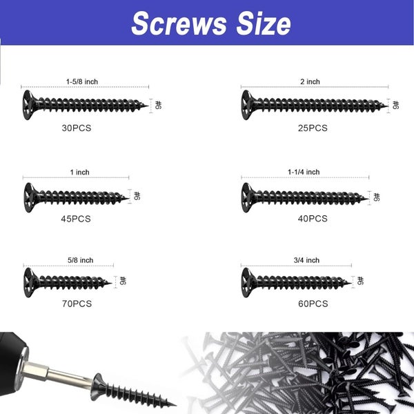 300PCS #6 Black Wood Screws Assortment Fasteners Kit Wire Carousel 2