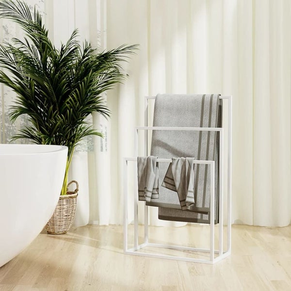 Freestanding Towel Rack White 48x24x79 Cm Iron Tatbko Carousel 1