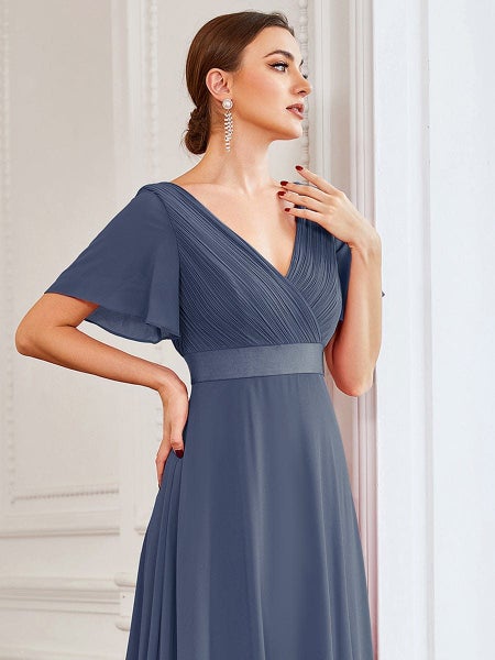 Billie flutter sleeve v neck chiffon dress in steel blue s28 Express NZ wide63623242312065113