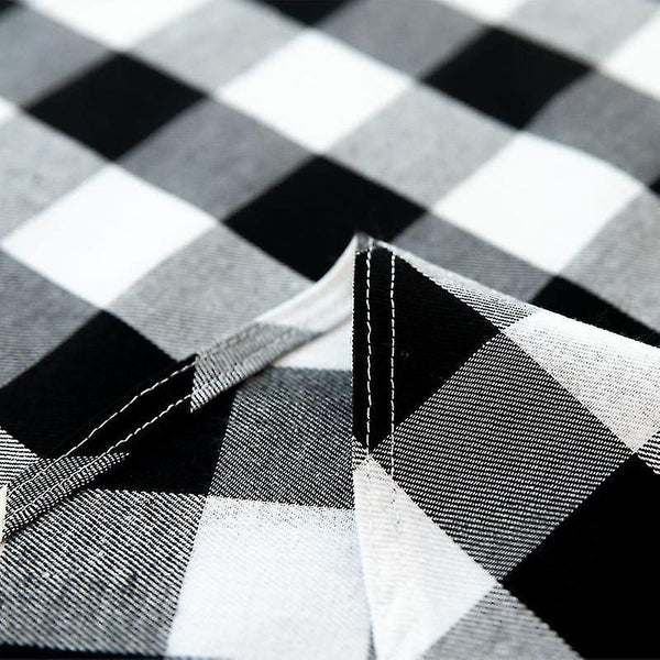 Fabric Cotton Linen Round Plaid Tablecloth black Plaid Desk Table Home Kitchen D Carousel 2
