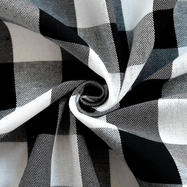 Fabric Cotton Linen Round Plaid Tablecloth black Plaid Desk Table Home Kitchen D Carousel 5