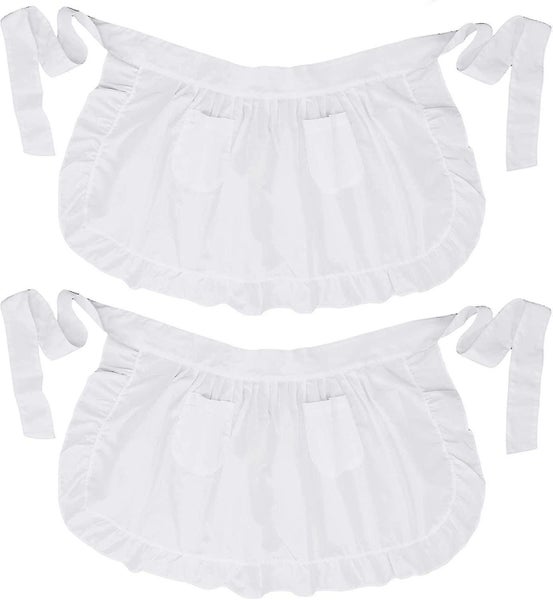 2 Piece Two Pocket Vintage Kitchen Ruffle Half Belt Aprons Carousel 1