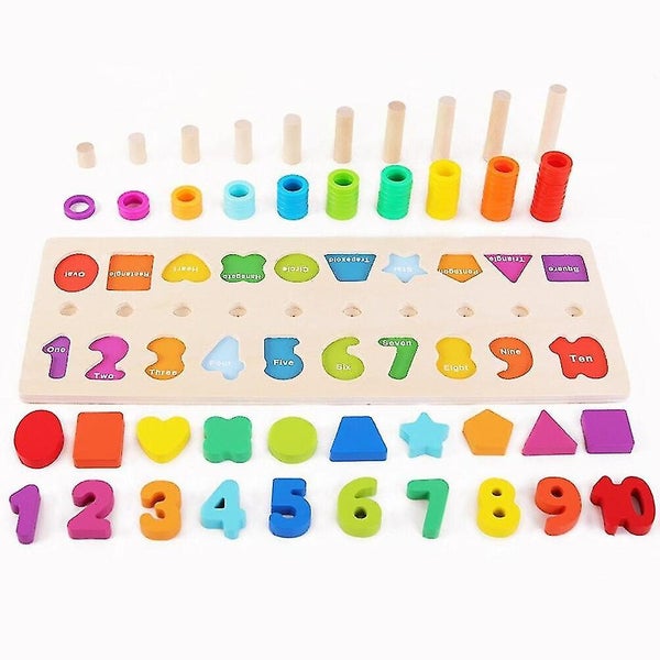 Wooden Shape Number Cognitive Building Block Sort Toys Stacked Shape Learning T Carousel 1
