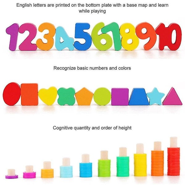 Wooden Shape Number Cognitive Building Block Sort Toys Stacked Shape Learning T Carousel 5