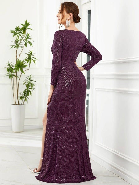Elvira long sleeve dress with sequins and split in purple s8 Express NZ wide!63621201559810111