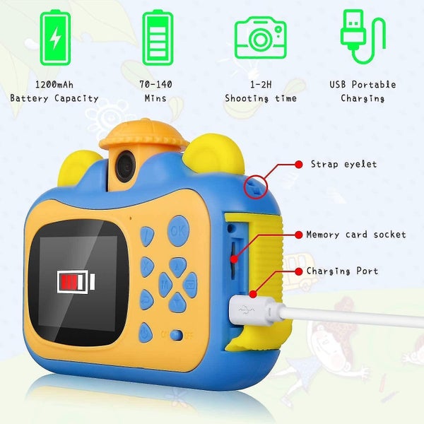 Kids Camera Print Camera 1080P HD Video Camera Blue Carousel 5
