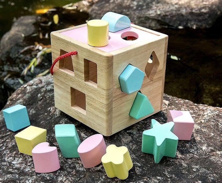 Shape Color Sorter Toddler Toy - Wooden Toddler Toy Color Recognition Shape Sort Carousel 5