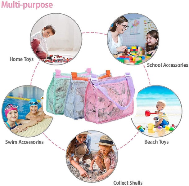 Beach Toy Mesh Beach Bag Kids Shell Collecting Bag Beach Sand Toy Totes For Hold Carousel 5