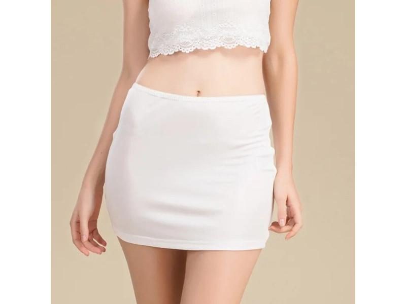 Birdtree 30% Silk Ladies Skirt Sexy Petticoat Slips Bottoming Knit Lace Solid Carousel 1