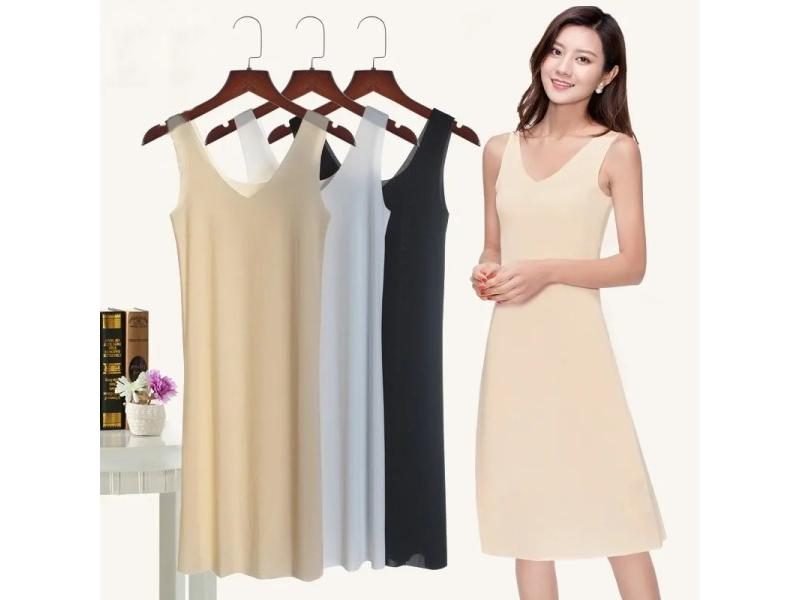 Seamless Full Slips Women Petticoat Underskirt Plus Size V Neck Sleeveless Ice Carousel 2