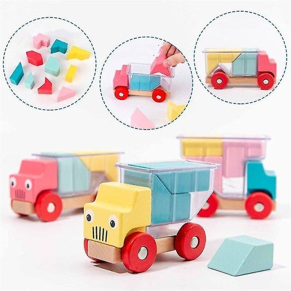 Children Wooden Variety Truck Puzzled Magic Cube Building Blocks Montessori Educ Carousel 2