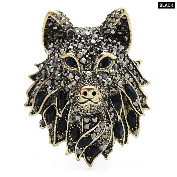 Wolf Brooch And Black And Blue Rhinestone Wolf Pin Unique Jewelry Gift Carousel 1