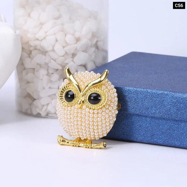 Tiny Pearls Women Brooch Cartoon Bird Owl Lapel Pin For Office Party Badge In... Carousel 1