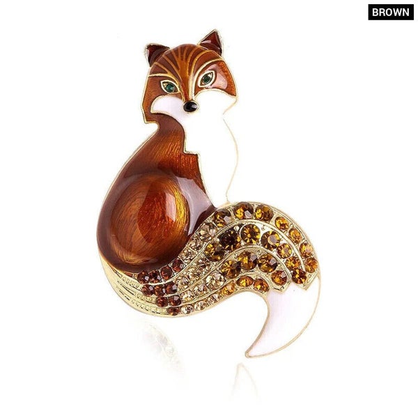 Rhinestone Enamel Fox Brooch Animal Party Causal Pin Carousel 1